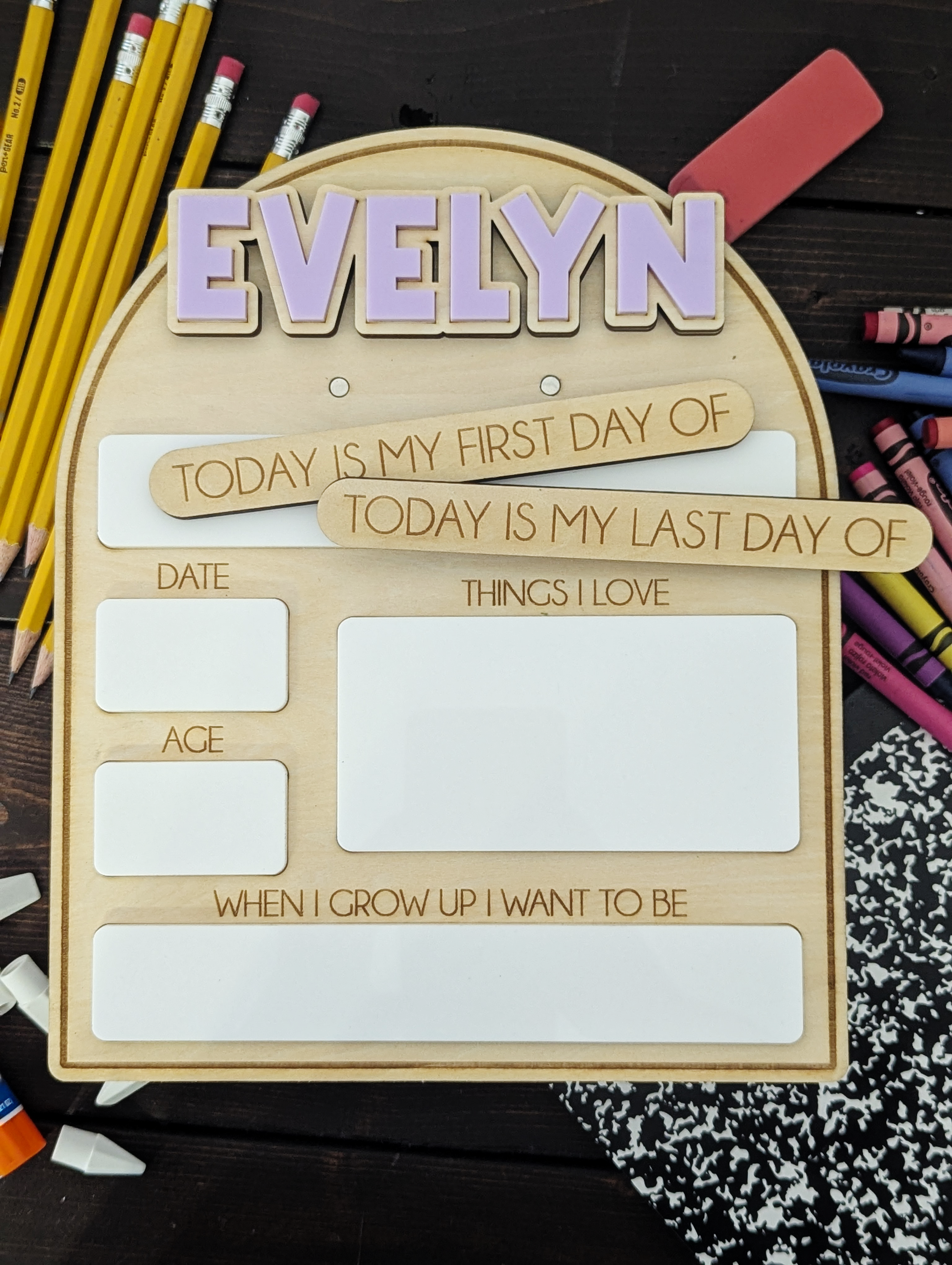 Interchangeable First/Last Day Wooden Sign – Large Arch