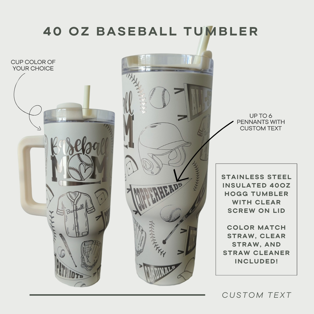40oz Custom Baseball Mom Engraved Tumbler
