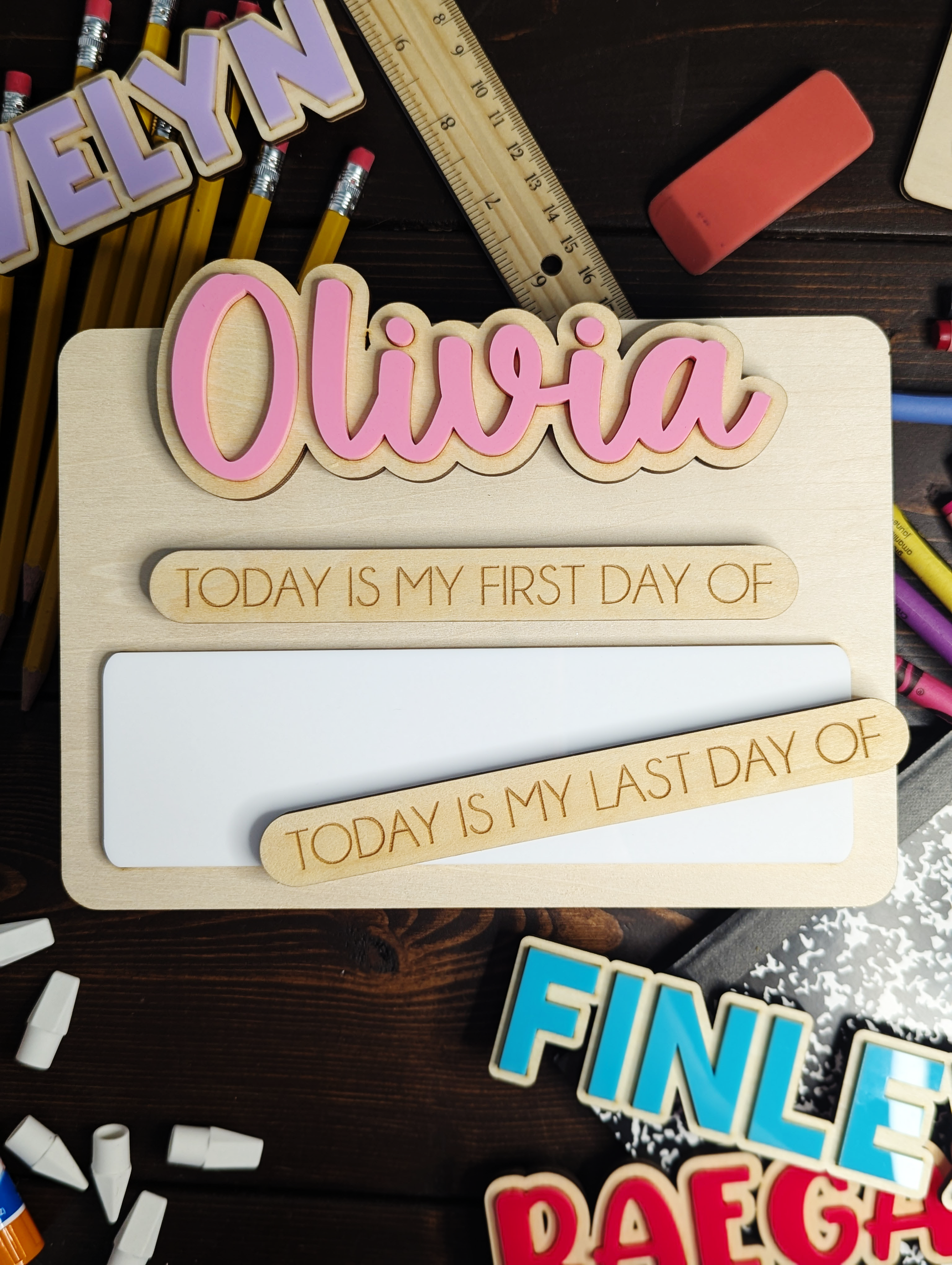 Interchangeable First/Last Day Wooden Sign – Small Rectangle