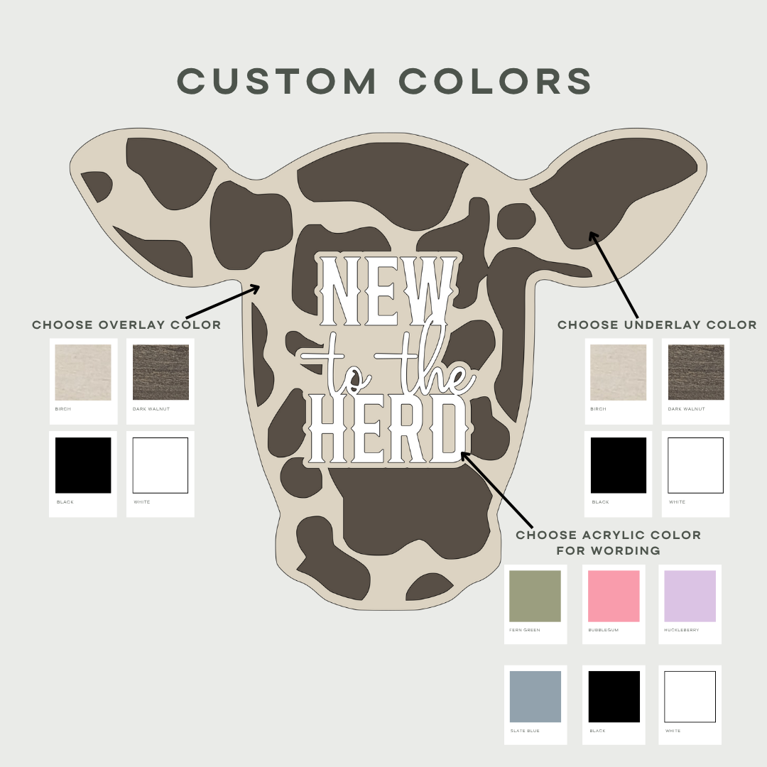 "New to the Herd" Cow Head Wooden Sign – Layered Wood + Acrylic Inlay