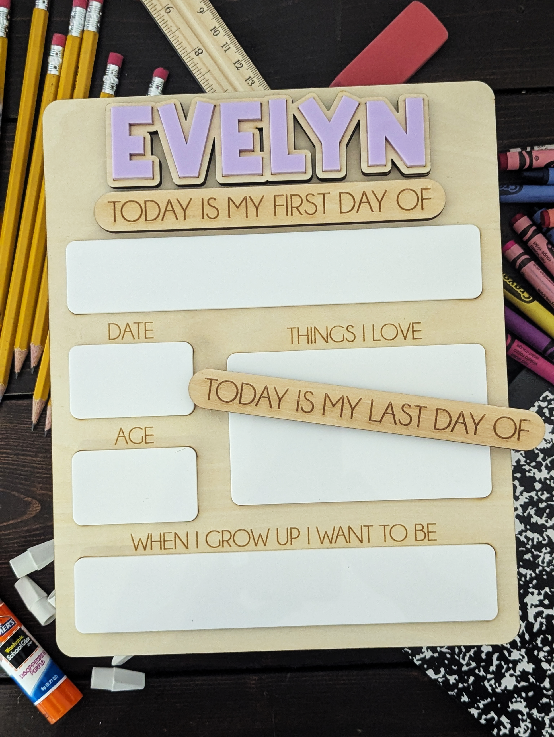 Interchangeable First/Last Day Wooden Sign – Large Rectangle