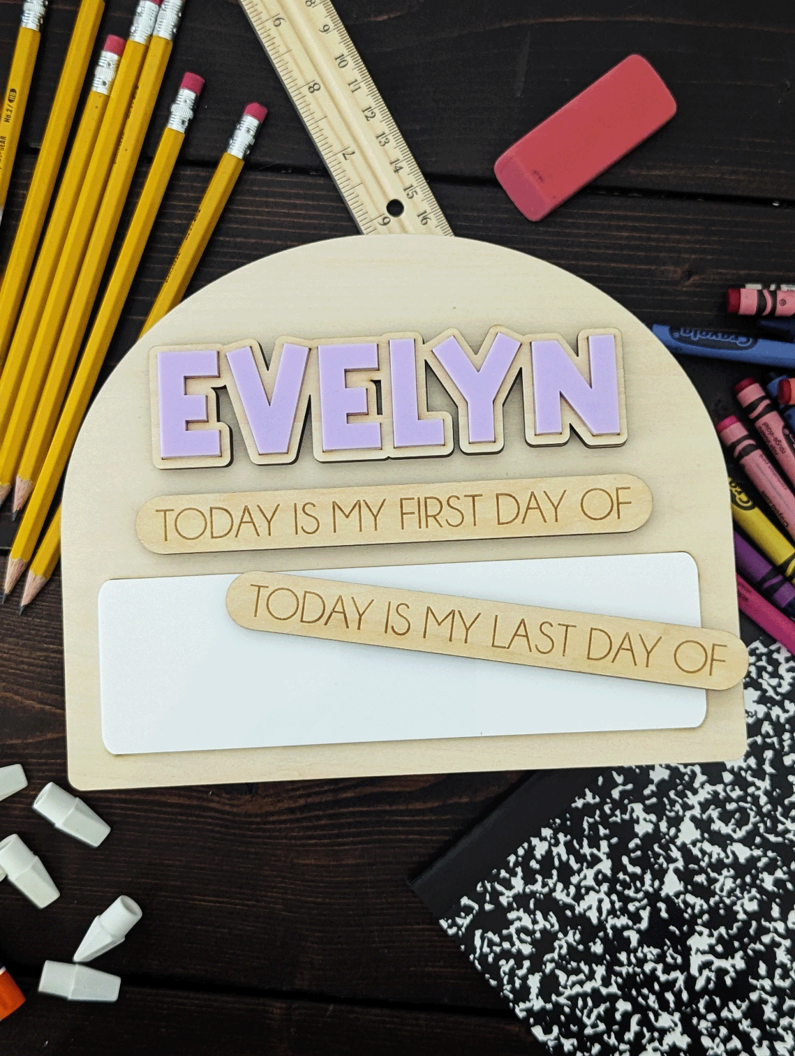 Interchangeable First/Last Day Wooden Sign – Small Arch