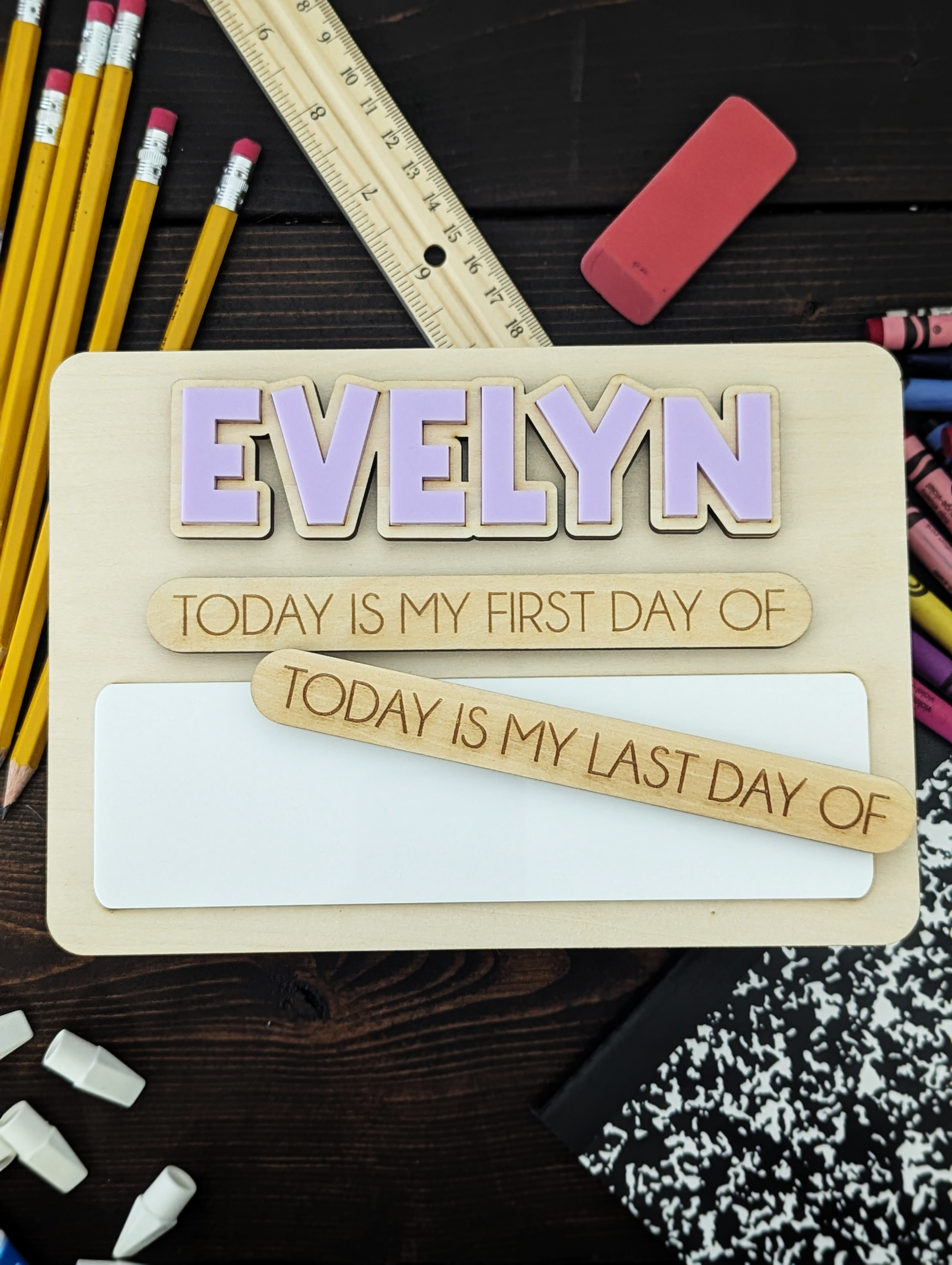 Interchangeable First/Last Day Wooden Sign – Small Rectangle