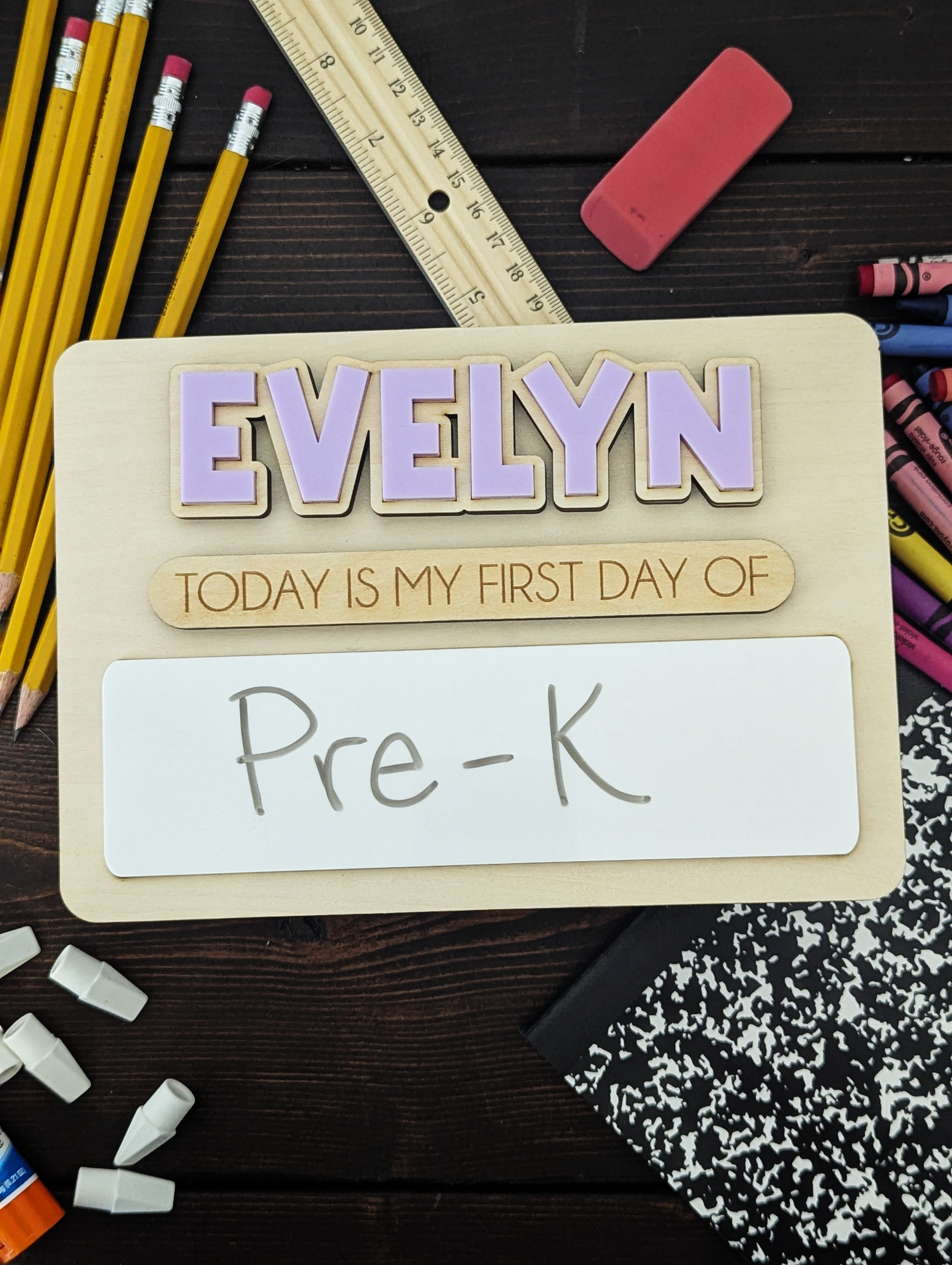 Interchangeable First/Last Day Wooden Sign – Small Rectangle