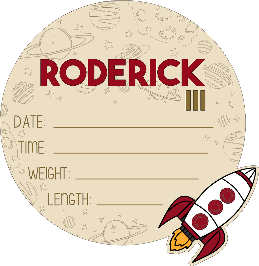 Personalized Space-Themed Baby Announcement Sign – Wood & Acrylic