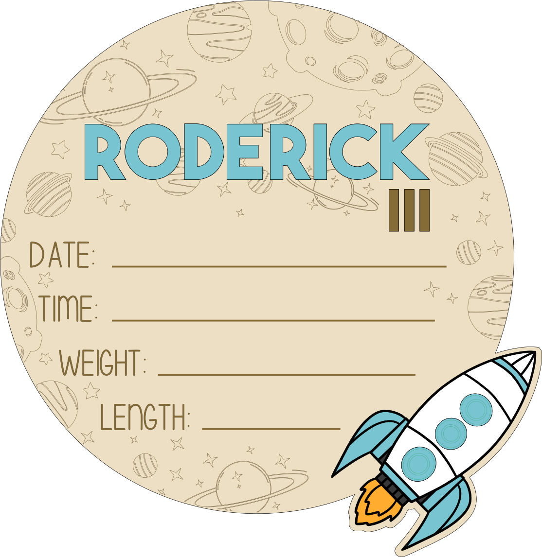 Personalized Space-Themed Baby Announcement Sign – Wood & Acrylic