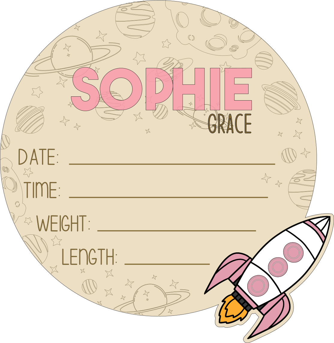 Personalized Space-Themed Baby Announcement Sign – Wood & Acrylic