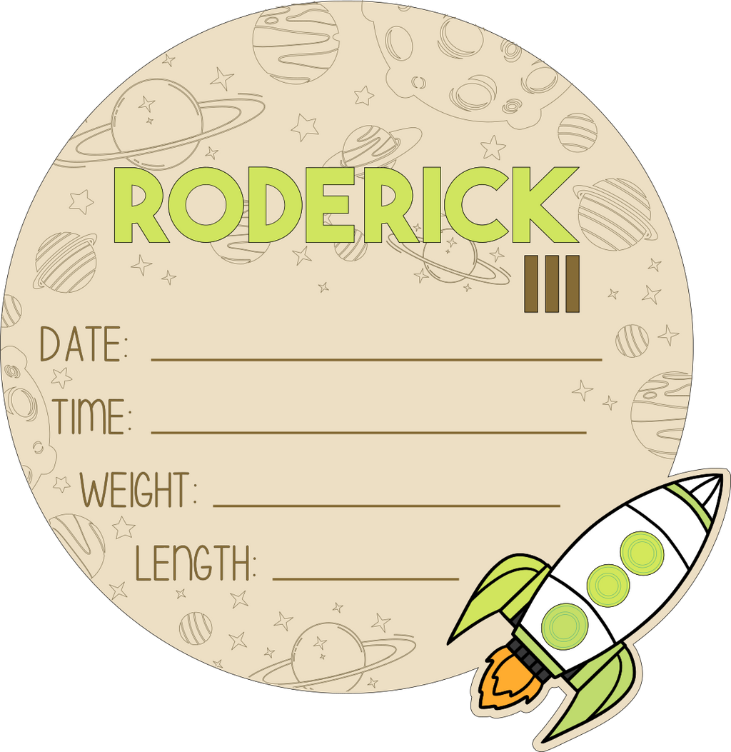Personalized Space-Themed Baby Announcement Sign – Wood & Acrylic
