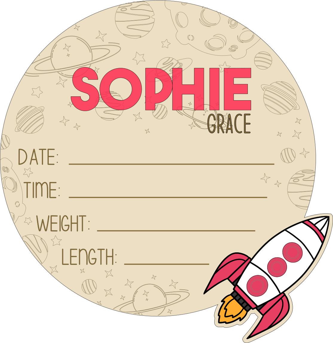 Personalized Space-Themed Baby Announcement Sign – Wood & Acrylic