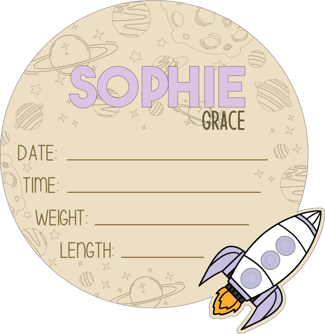 Personalized Space-Themed Baby Announcement Sign – Wood & Acrylic