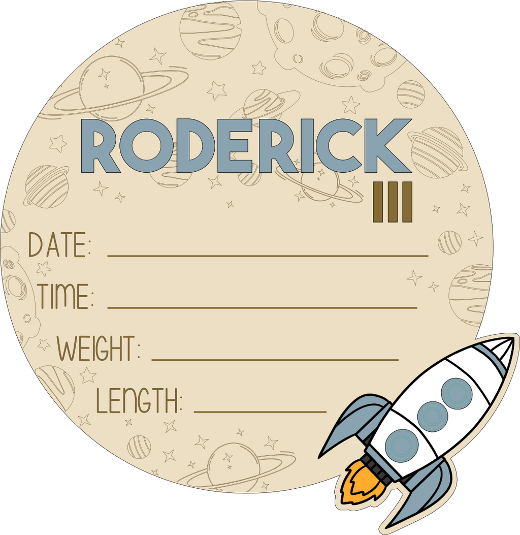 Personalized Space-Themed Baby Announcement Sign – Wood & Acrylic