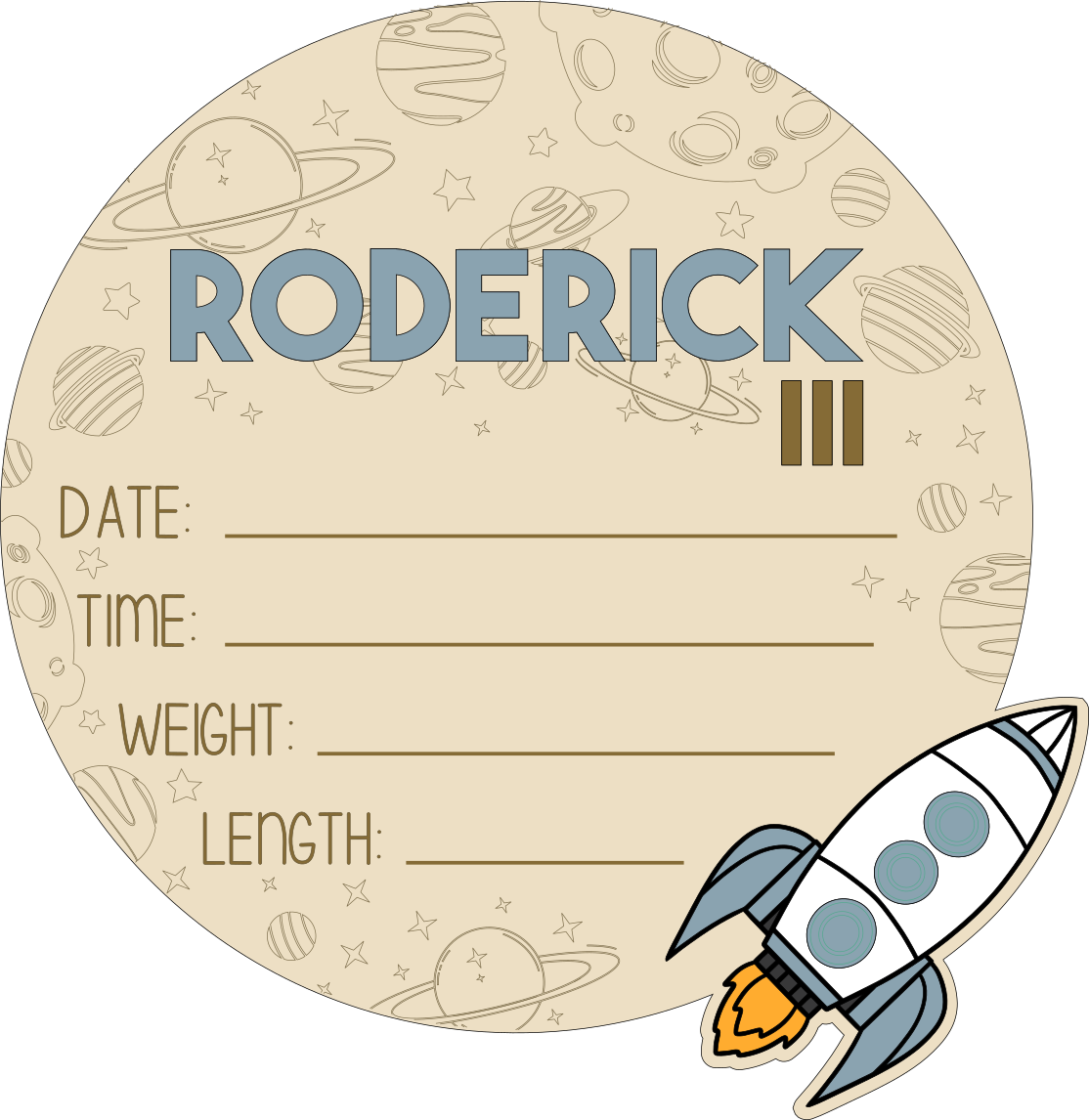 Personalized Space-Themed Baby Announcement Sign – Wood & Acrylic