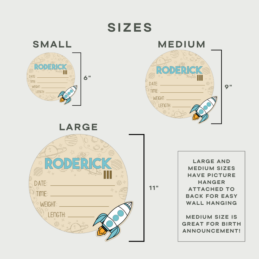 Personalized Space-Themed Baby Announcement Sign – Wood & Acrylic