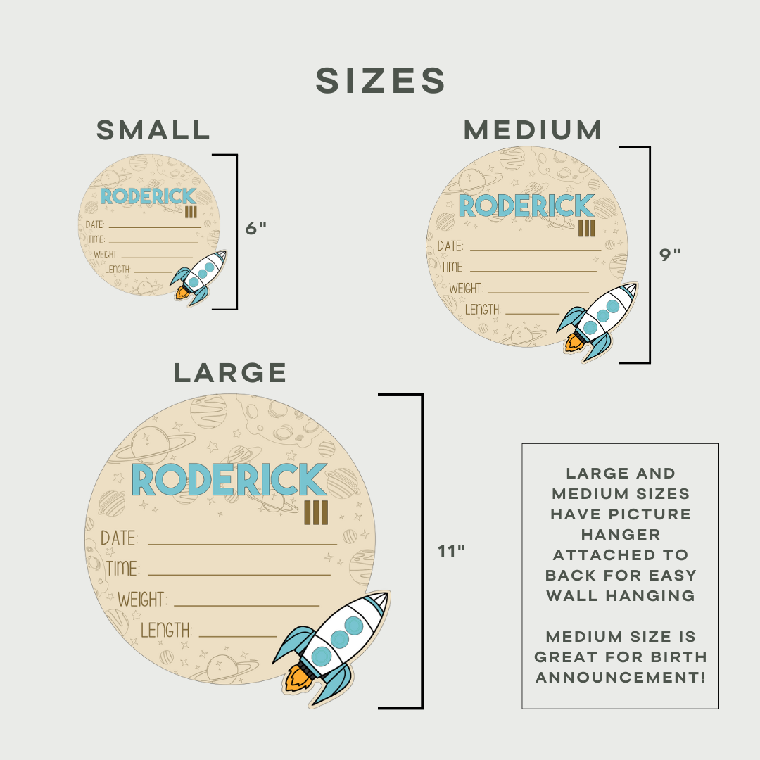 Personalized Space-Themed Baby Announcement Sign – Wood & Acrylic