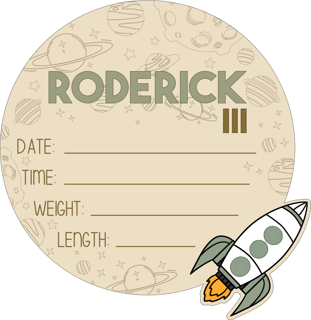 Personalized Space-Themed Baby Announcement Sign – Wood & Acrylic