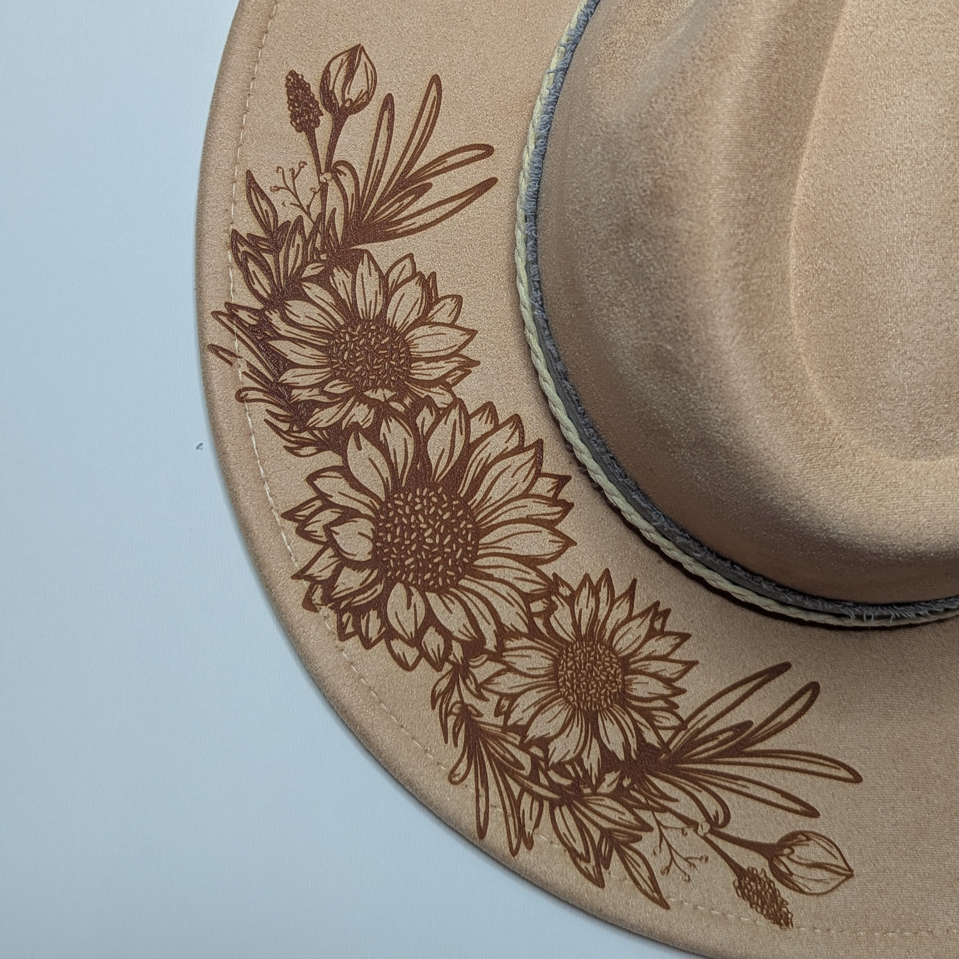 Engraved Vegan Suede Hat - Sunflowers
