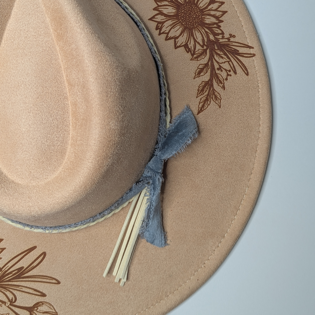 Engraved Vegan Suede Hat - Sunflowers