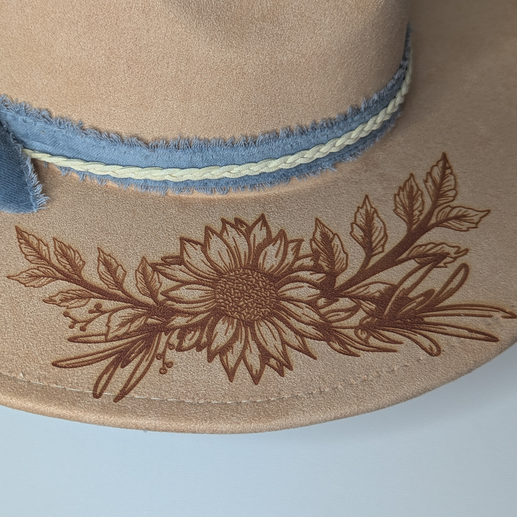 Engraved Vegan Suede Hat - Sunflowers