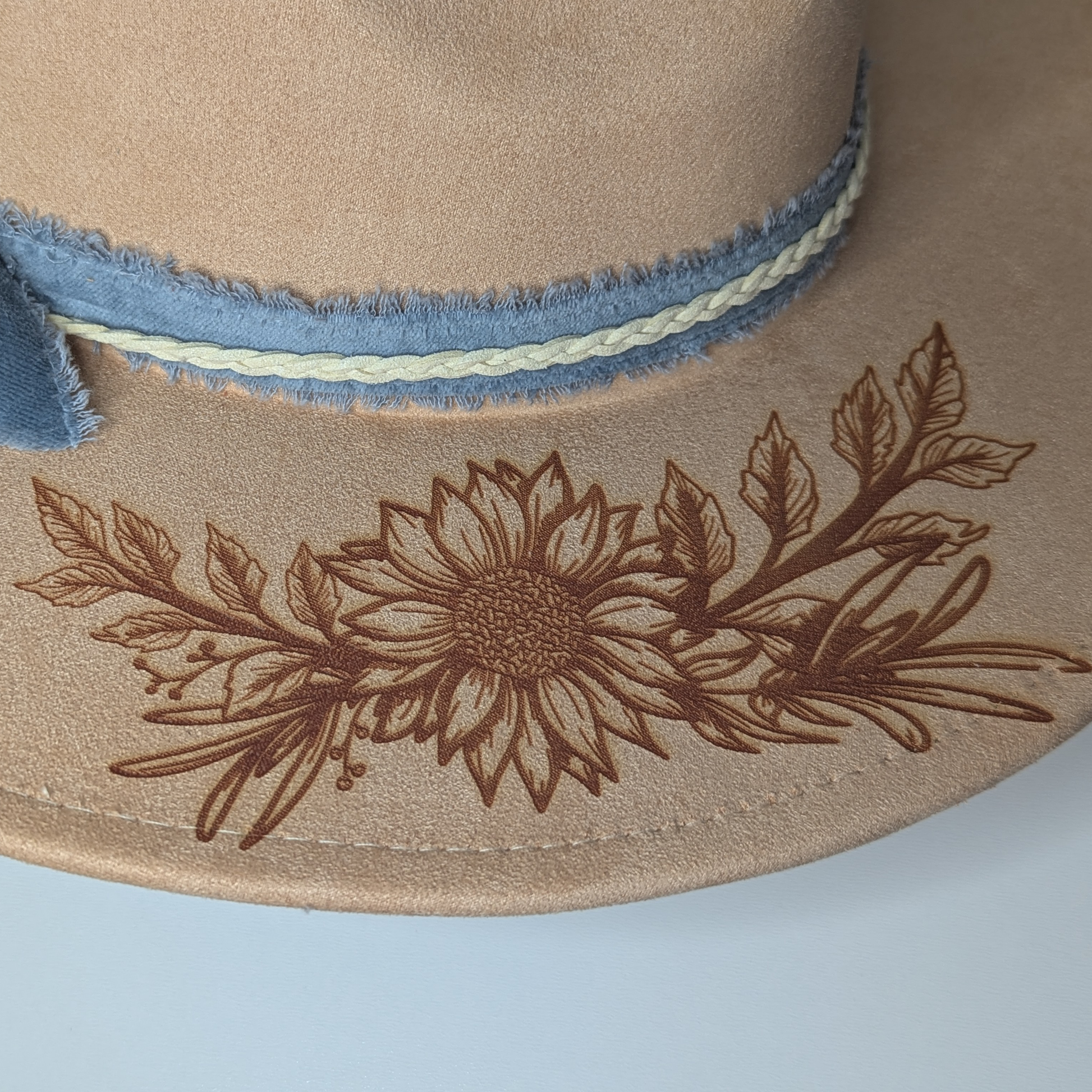 Engraved Vegan Suede Hat - Sunflowers