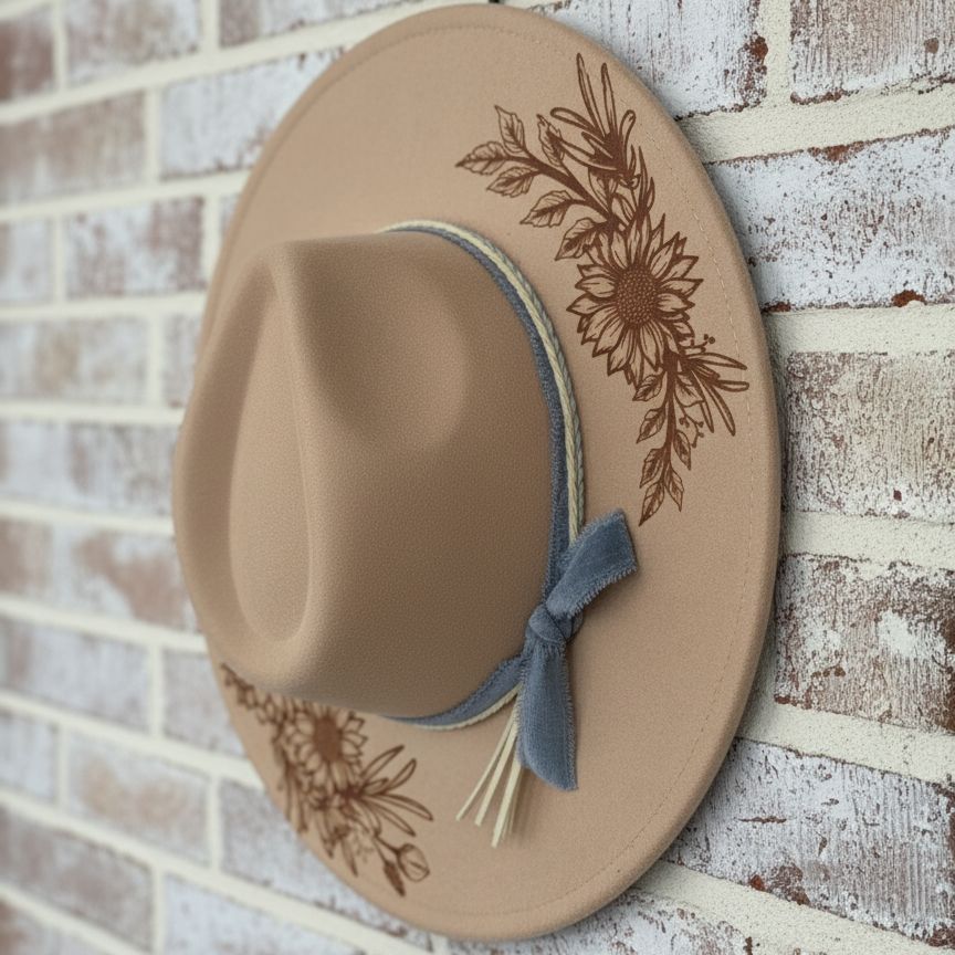 Engraved Vegan Suede Hat - Sunflowers