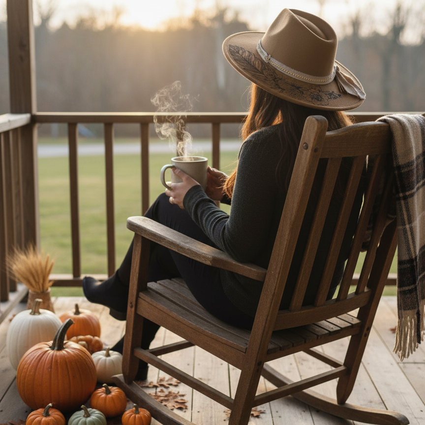 Engraved Vegan Suede Hat - Floral & Feather