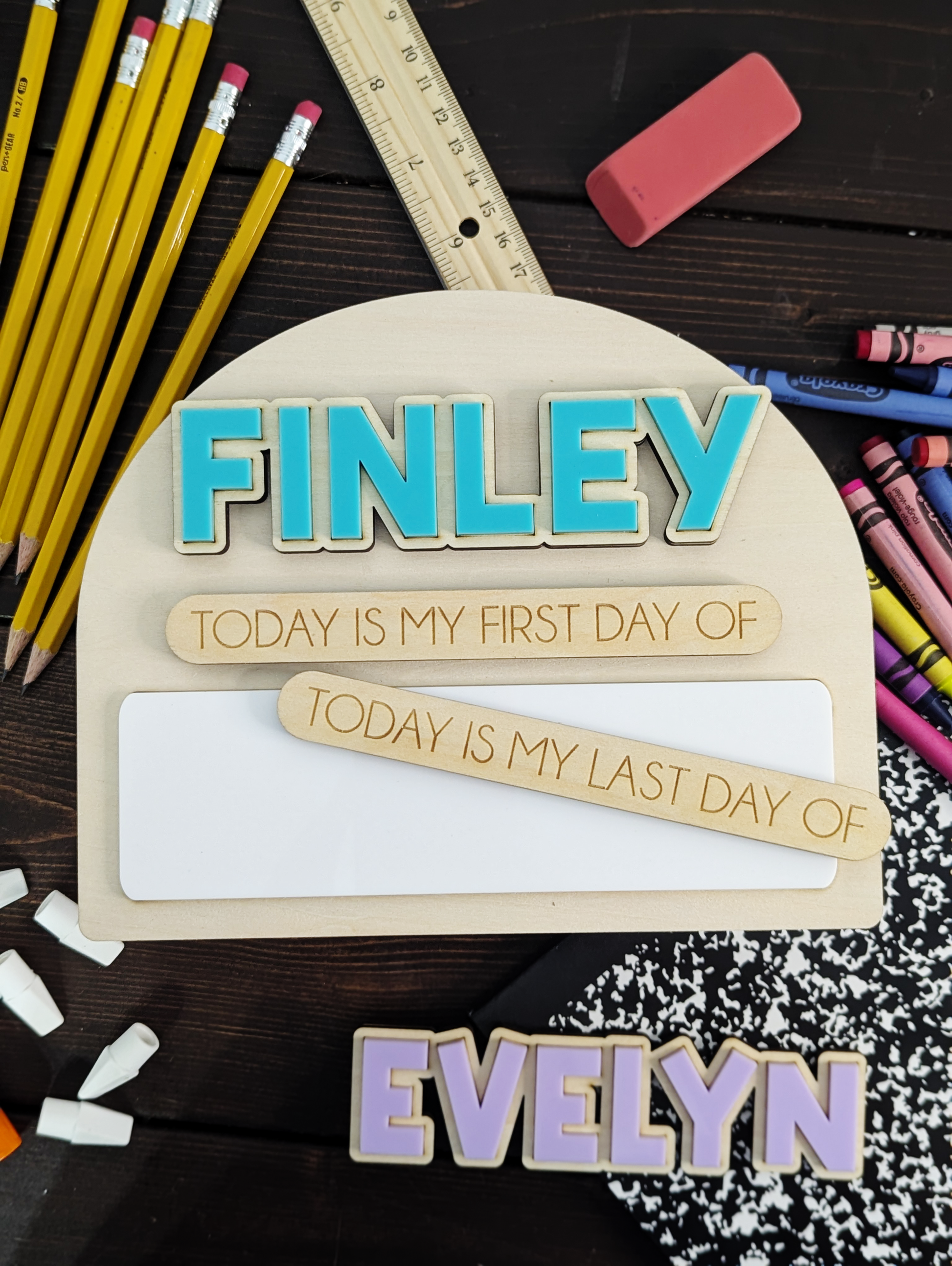 Interchangeable First/Last Day Wooden Sign – Small Arch
