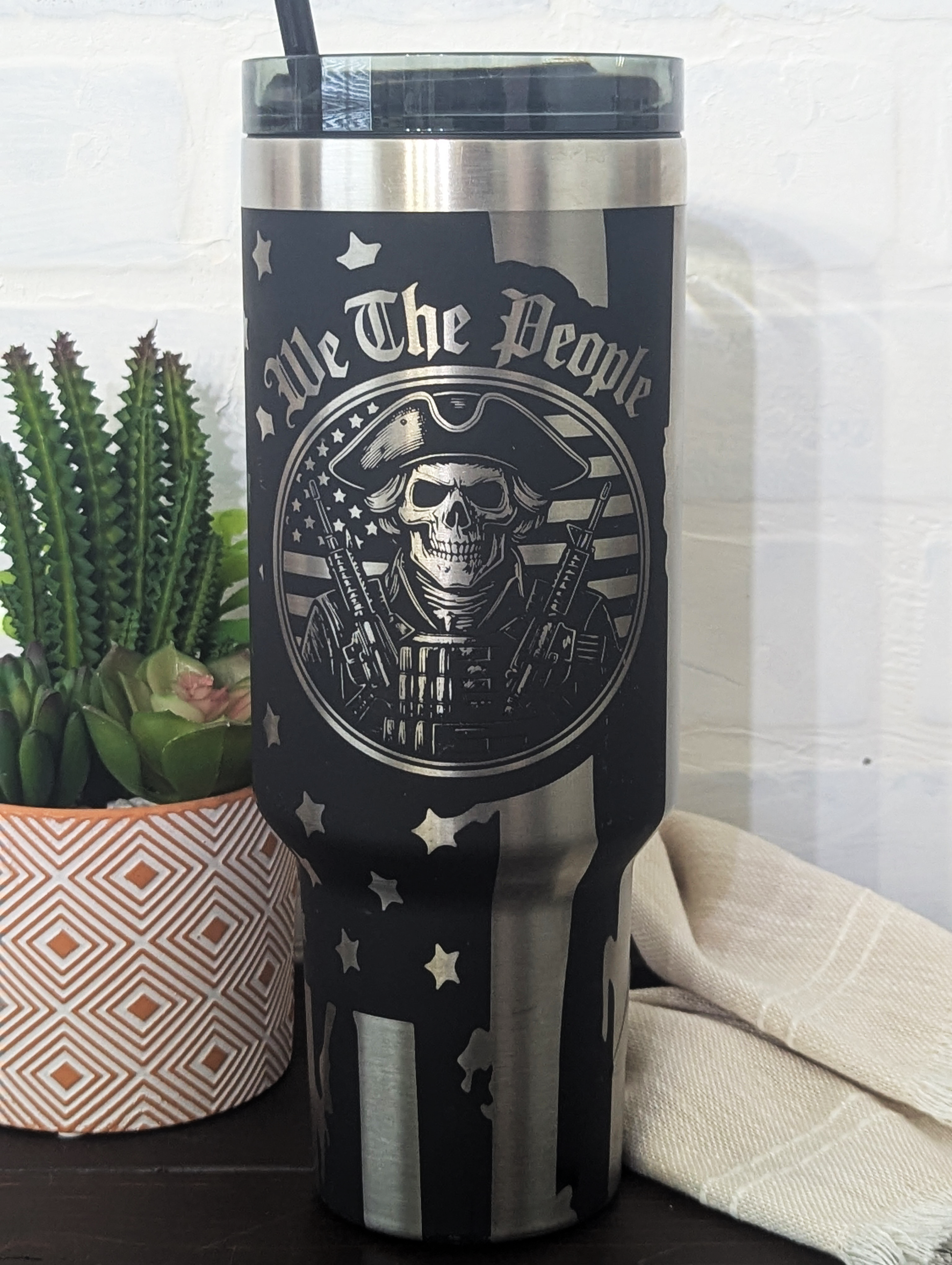 American Flag “We the People” 40oz Black & Stainless Steel Tumbler