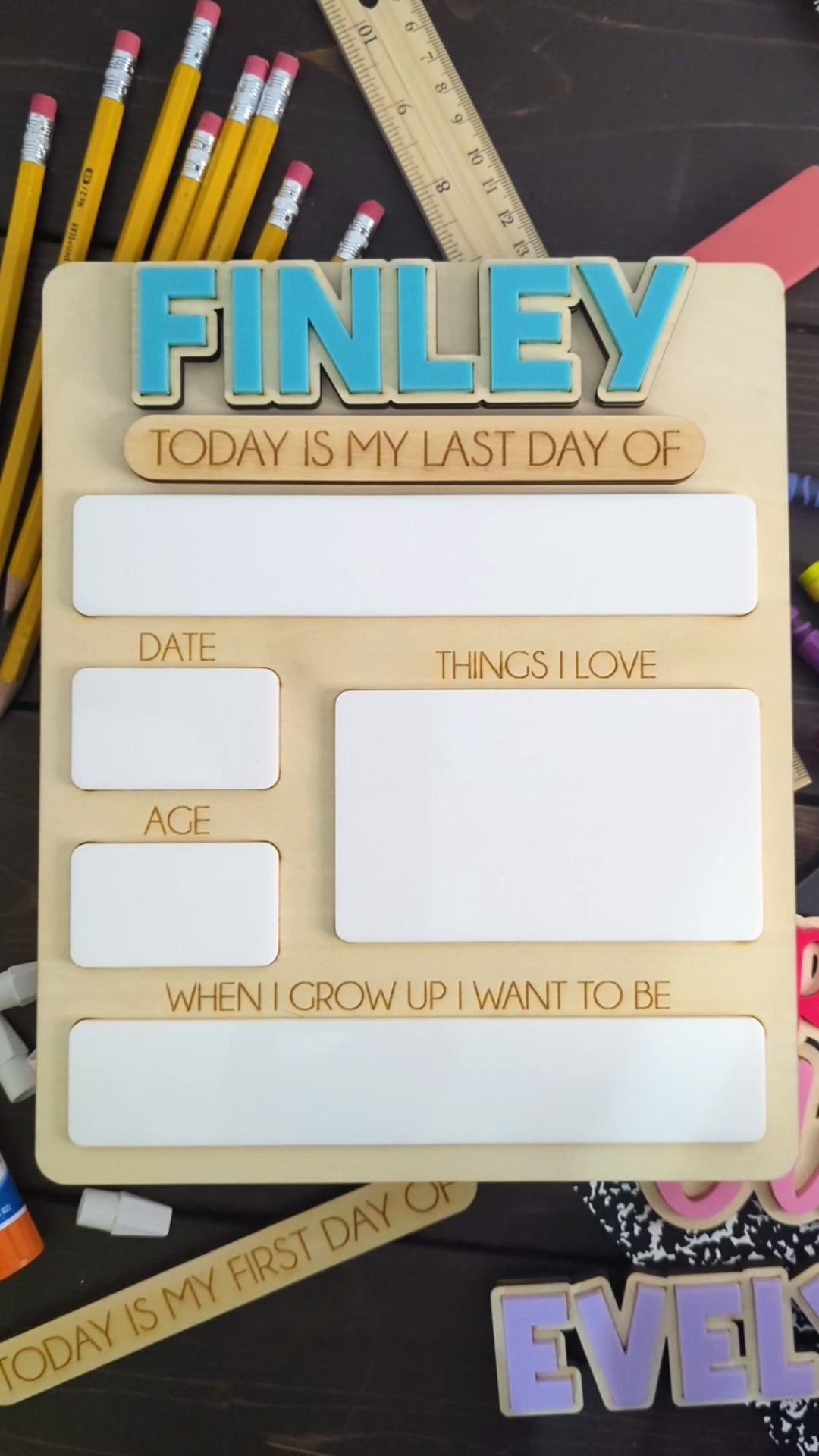 Interchangeable First/Last Day Wooden Sign – Large Rectangle